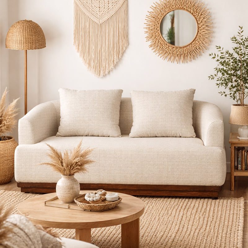 Samuel Solid Wood Two Seater Sofa in Beige & Brown