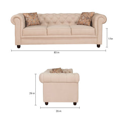 Grace Chesterfield 3 Seater Sofa in Premium Polyester Fabric in Ivory Colour