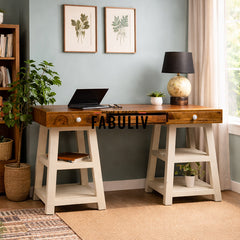 Timothy Study Table in White and Teak Finish