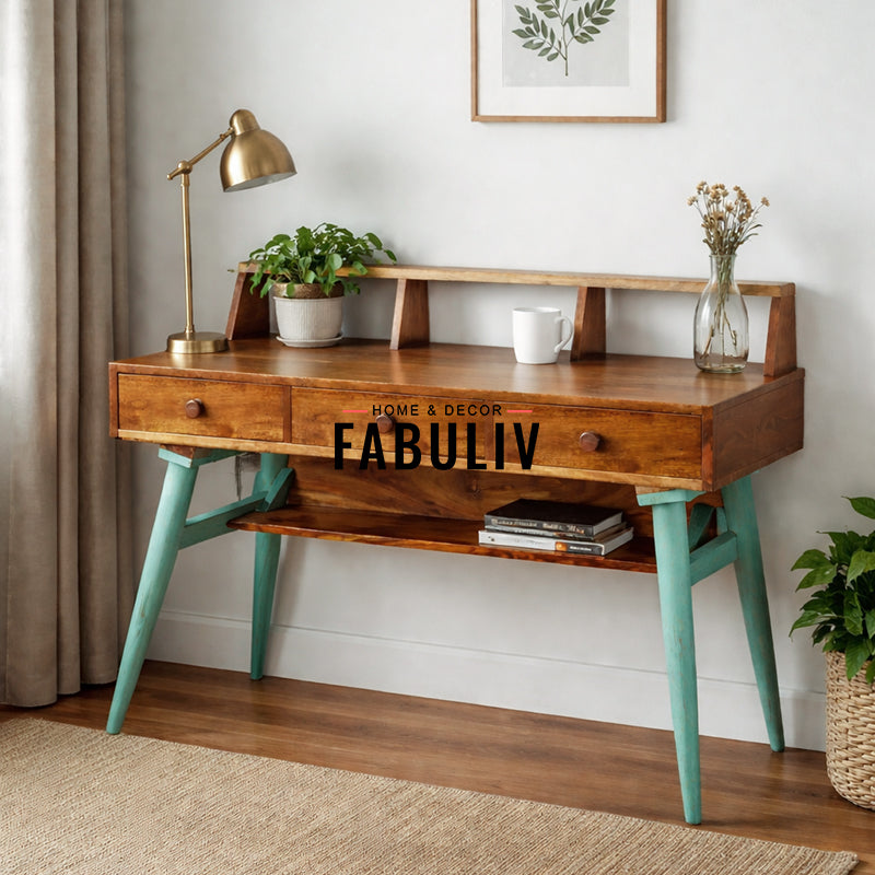 Austin Mid-Century Study Table in Vintage Green with three Drawers