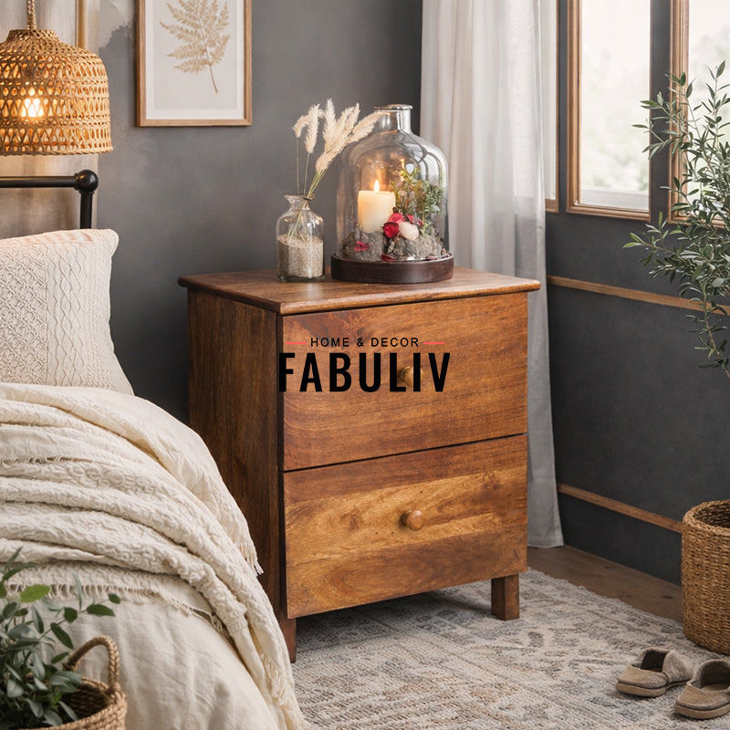 Reina Solid Wood Bedside Table with Drawers