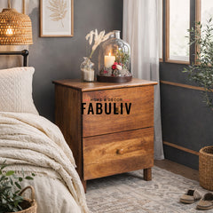 Reina Solid Wood Bedside Table with Drawers