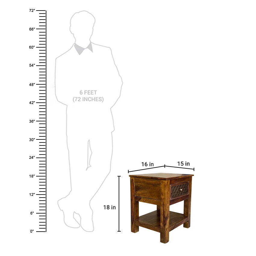 Aruba Solid Wood Bedside Table with Single Drawer