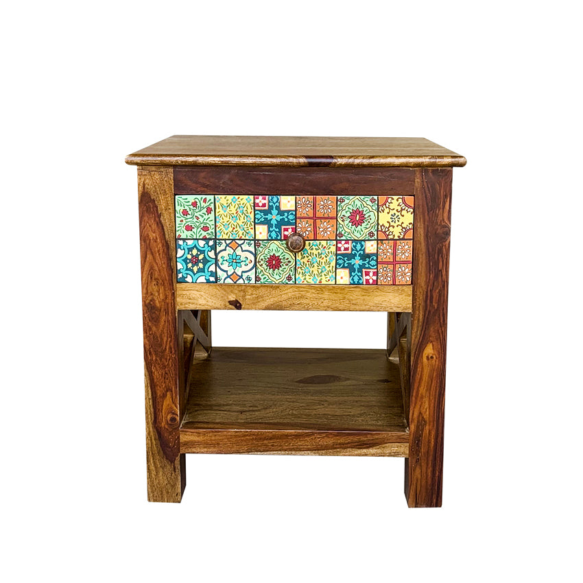 Marieta Solid Wood Bedside Table with Single Drawer