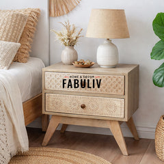 Dravidian Hand Carved Solid Wood Bedside Table