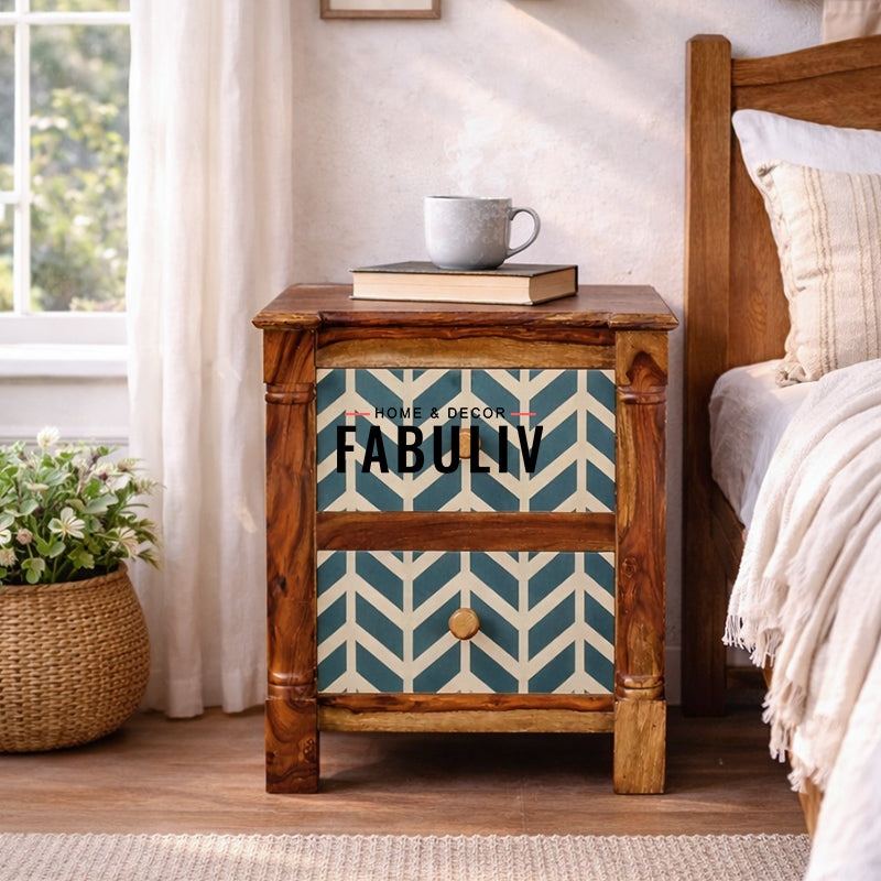 Raison Hand Painted Solid Wood Bedside Table