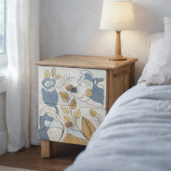 Pablo Solid Wood Bedside Table with Hand Carving