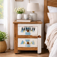 Orion Solid Sheesham Wood Bedside Table with Hand Painting