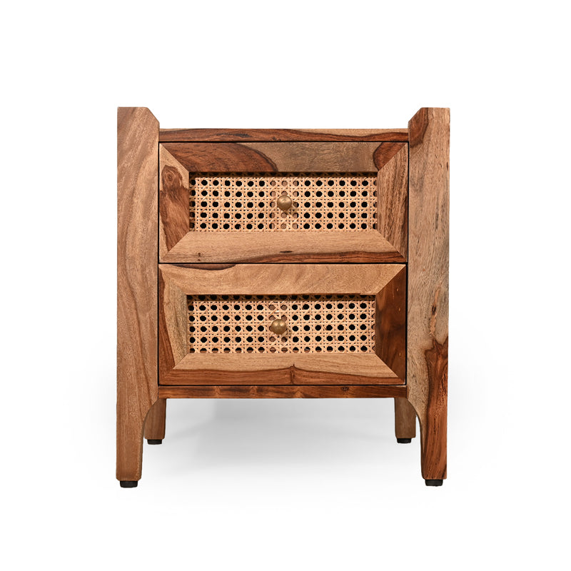 Valora Solid Sheesham Wood Bedside Table with Rattan