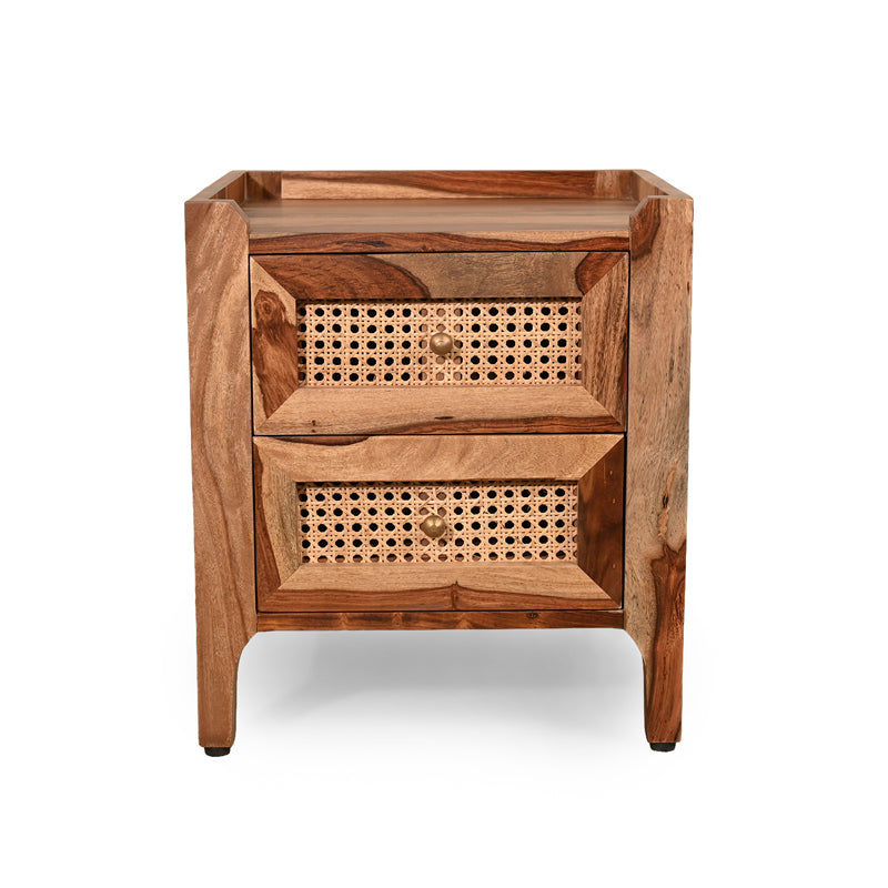 Valora Solid Sheesham Wood Bedside Table with Rattan