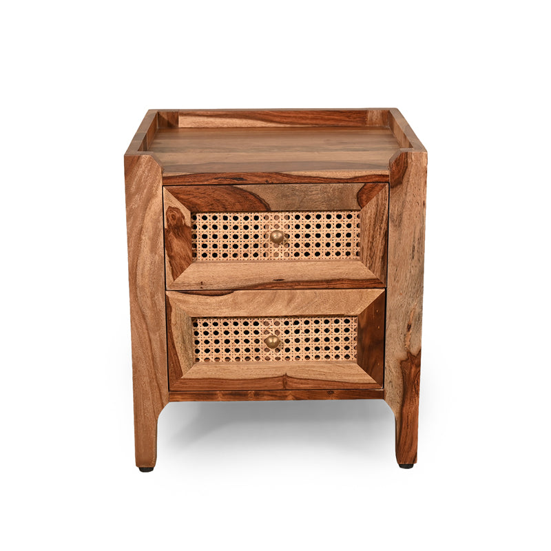 Valora Solid Sheesham Wood Bedside Table with Rattan