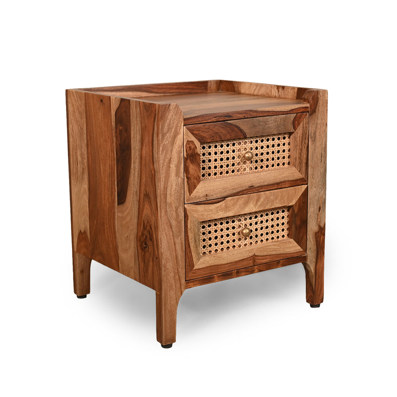 Valora Solid Sheesham Wood Bedside Table with Rattan