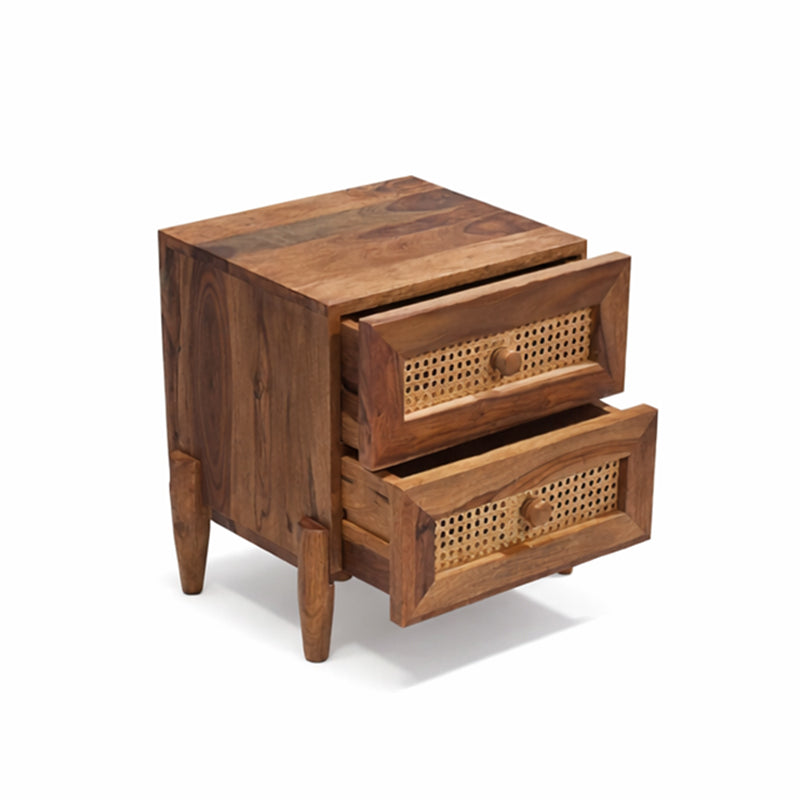 Valora Solid Sheesham Wood Bedside Table with Rattan