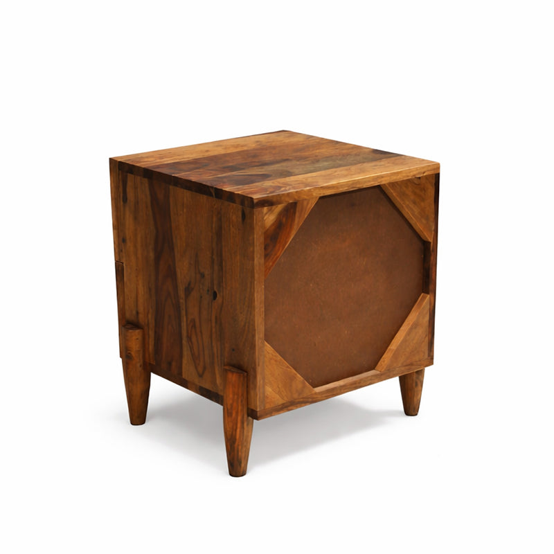 Valora Solid Sheesham Wood Bedside Table with Rattan