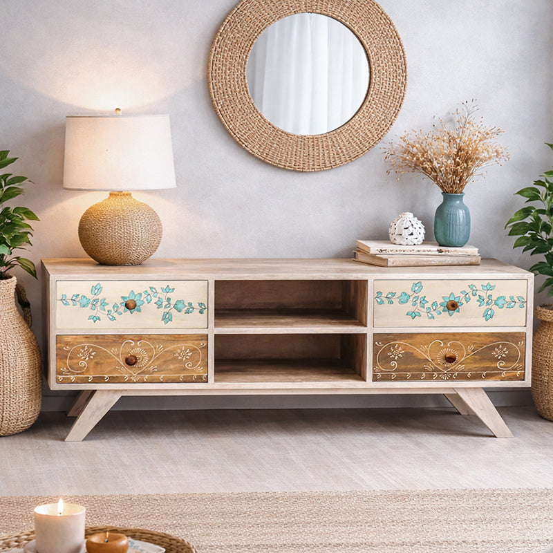 Athens Hand painted Solid Wood TV Unit Table