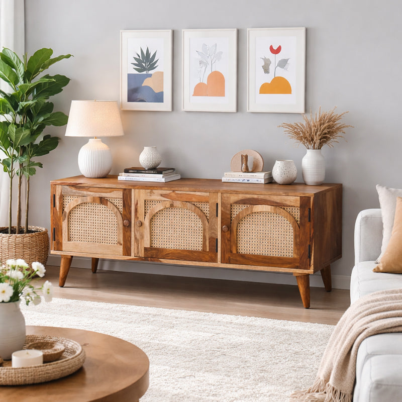 Verona Rattan Sheesham Wood TV Unit