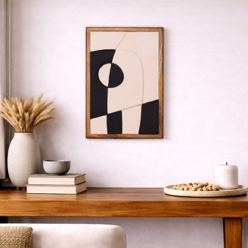 Wooden Wall Art Set of 3 in Black and White Colour