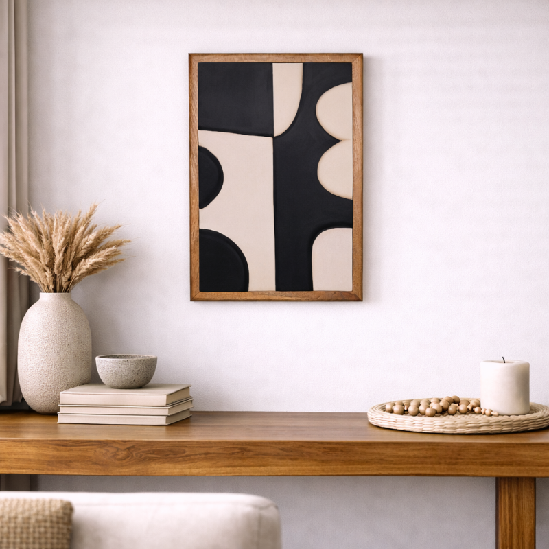 Wooden Wall Art Set of 3 in Black and White Colour