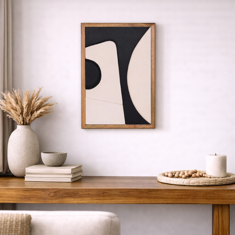 Wooden Wall Art Set of 3 in Black and White Colour