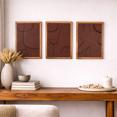 Wooden Wall Art Set of 3 in Vintage Rust Colour