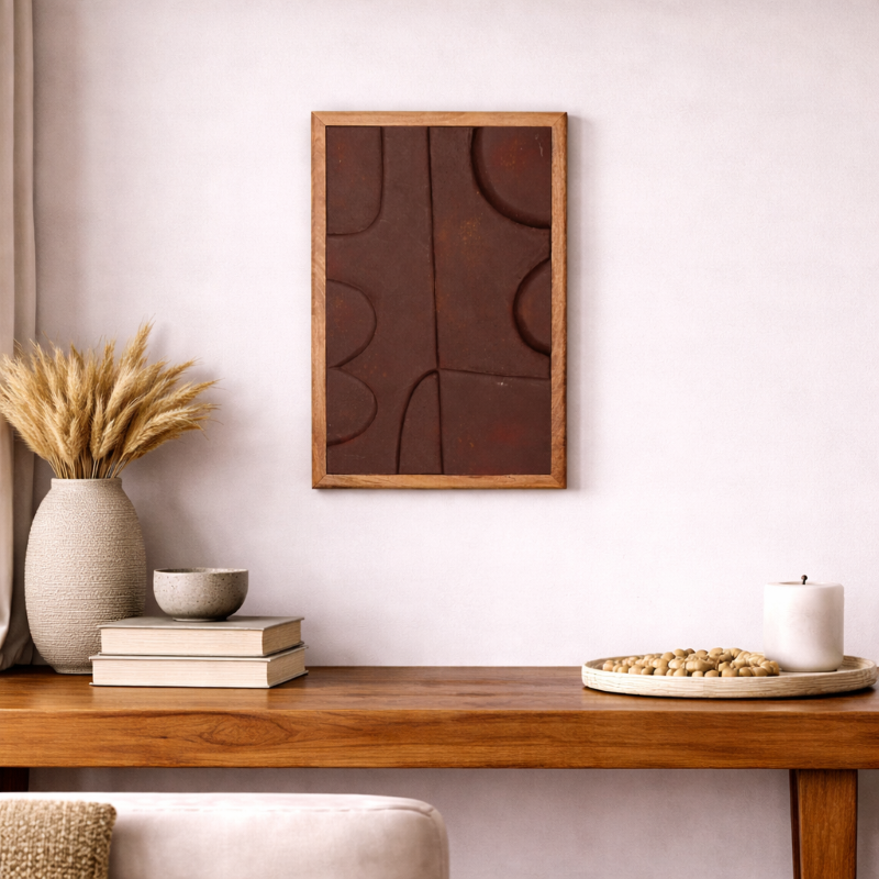 Wooden Wall Art Set of 3 in Vintage Rust Colour