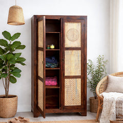 Dravidian Hand Carved Solid Wood 2 Door Wardrobe