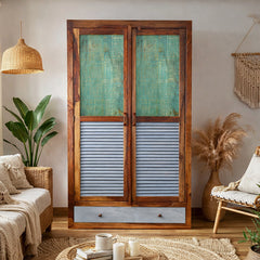 Noric Caspean Handcarved 2 Door Wardrobe with Wheel Castor