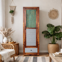 Noric Caspean Handcarved Single Door Wardrobe with Wheel Castor