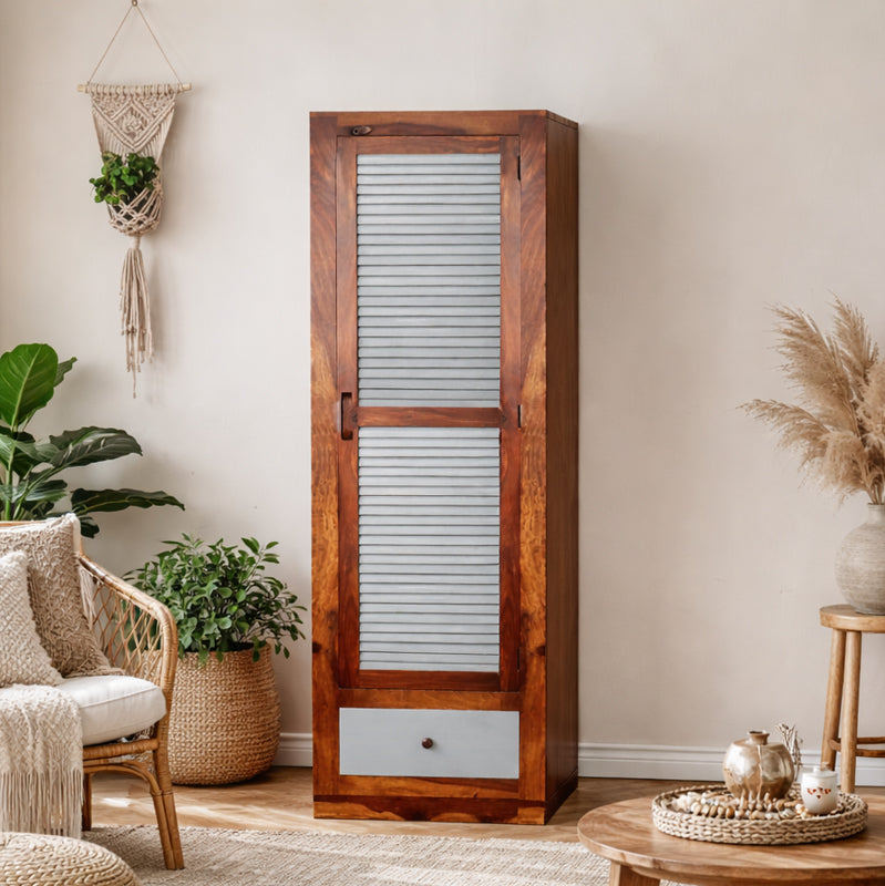 Amira Hand Carved Single Door Wardrobe with Wheel Castor