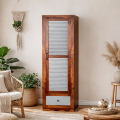 Amira Hand Carved Single Door Wardrobe with Wheel Castor