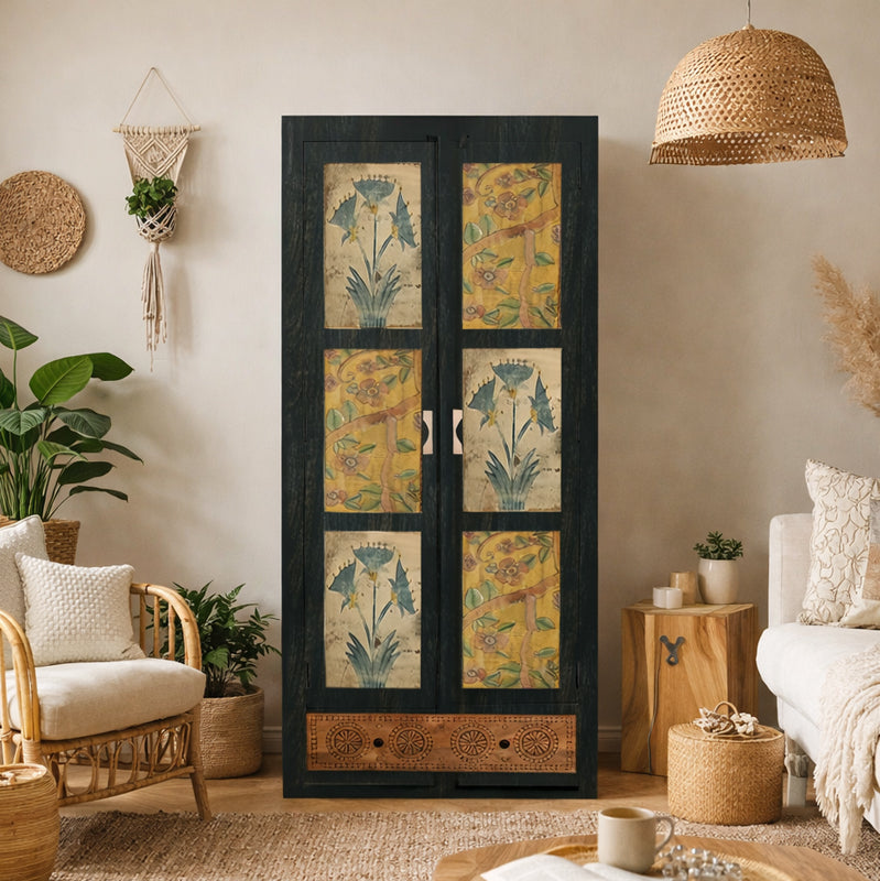 Black Beauty 2 Door Wardrobe with Wheel Castor