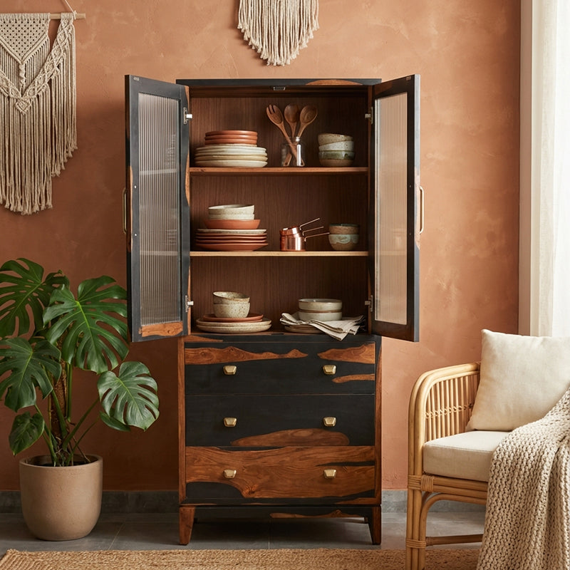 Aarambh Sheesham Wood Crockery Unit In Dual Tone Finish