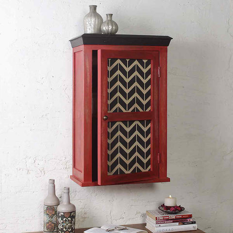 Alba Solid Wood Distress Red Wall Shelve