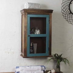 Solid Wood Vintage Blue Bathroom Cabinet 1
