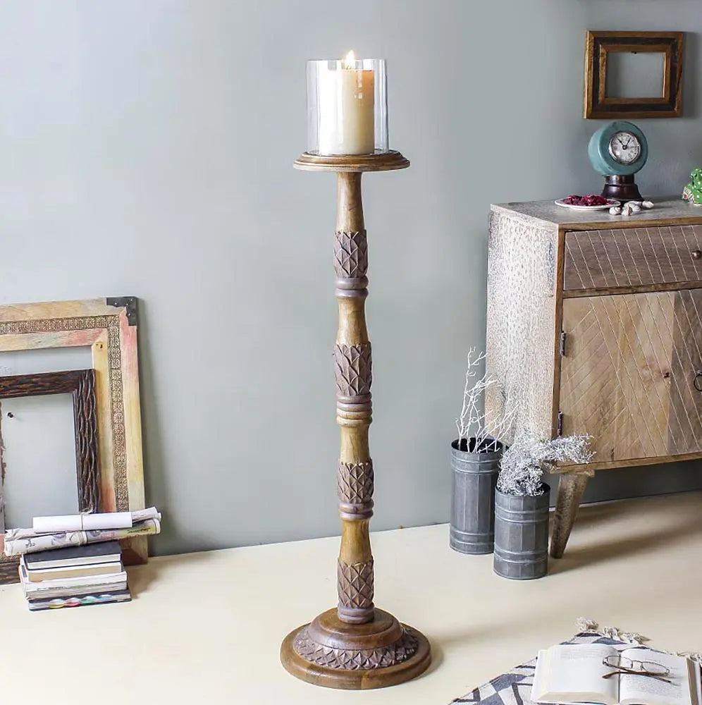 Rostova Wooden Floor Candle Holder