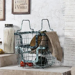 Rustic blue set of 2 metal baskets