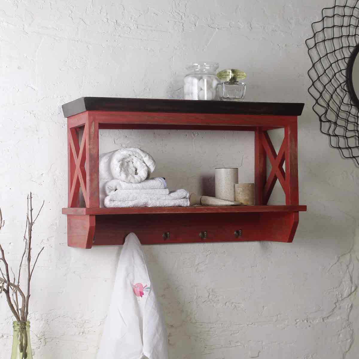 Solid Wood Vintage Red Bathroom Shelf online
