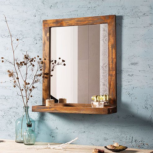 Weathered Grey Bath Mirror with Shelve