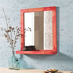 Weathered Red Bath Mirror with Shelve