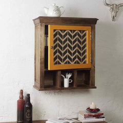 Alfredo Solid Wood Hand Painted Vintage Yellow Wall Shelves