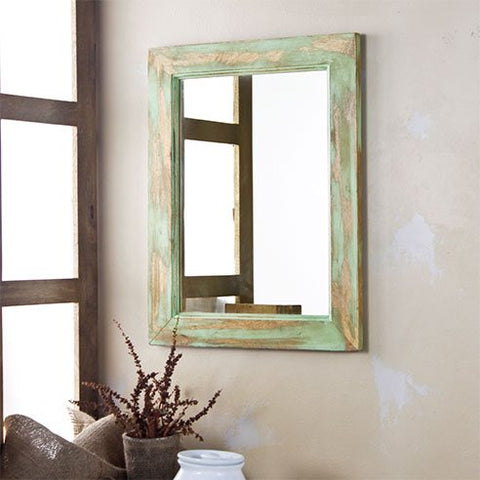 Solid Wood Green Distress Bathroom Mirror