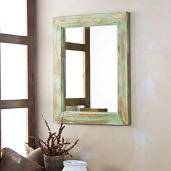 Solid Wood Green Distress Bathroom Mirror