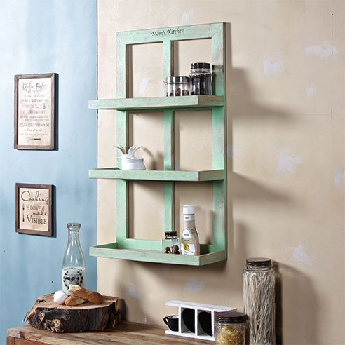 Turquoish wooden wall shelf large