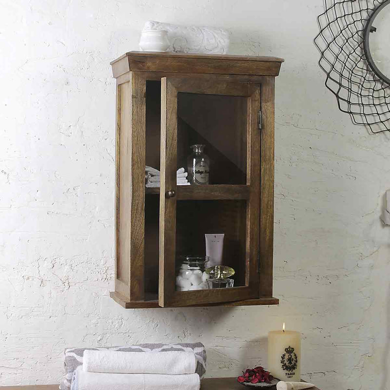 Alba Solid Wood Wall Shelves with Glass Door
