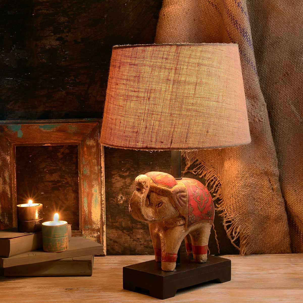 Teracotta Golden Elephant Lamp