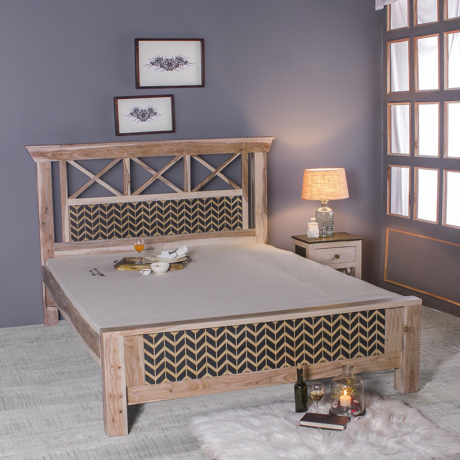Margot Hand Painted Solid Wood Bed with Storage