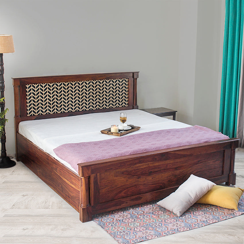 Raison Hand Painted Solid Wood Bed with Storage