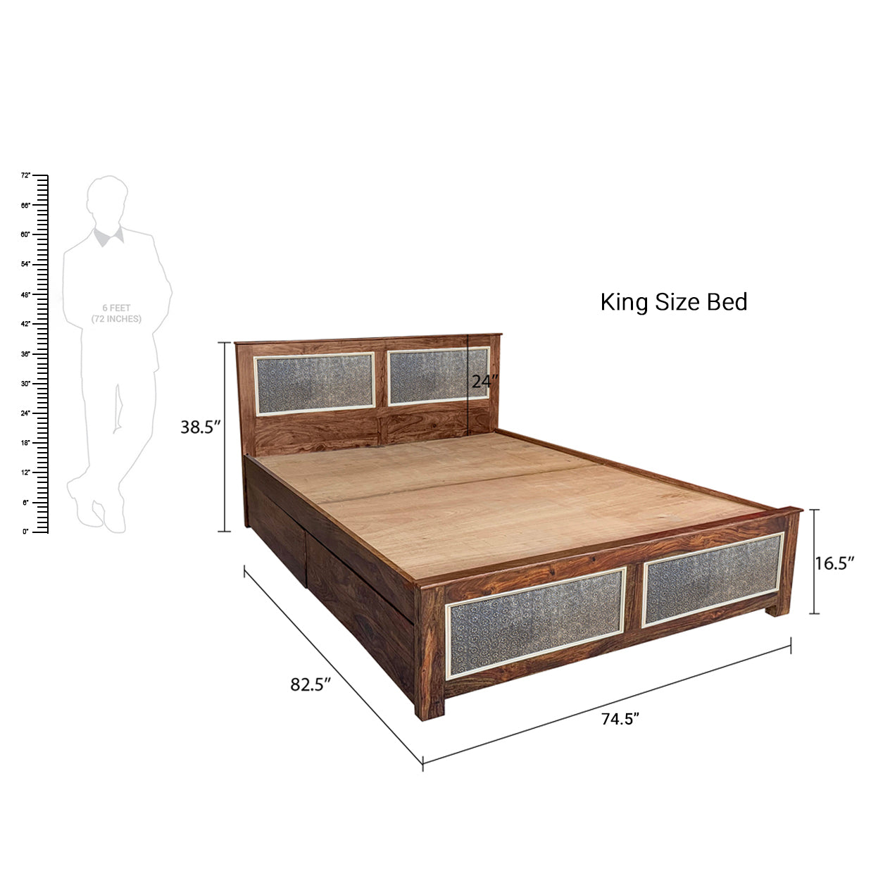 Wood Bed with Drawers Storage