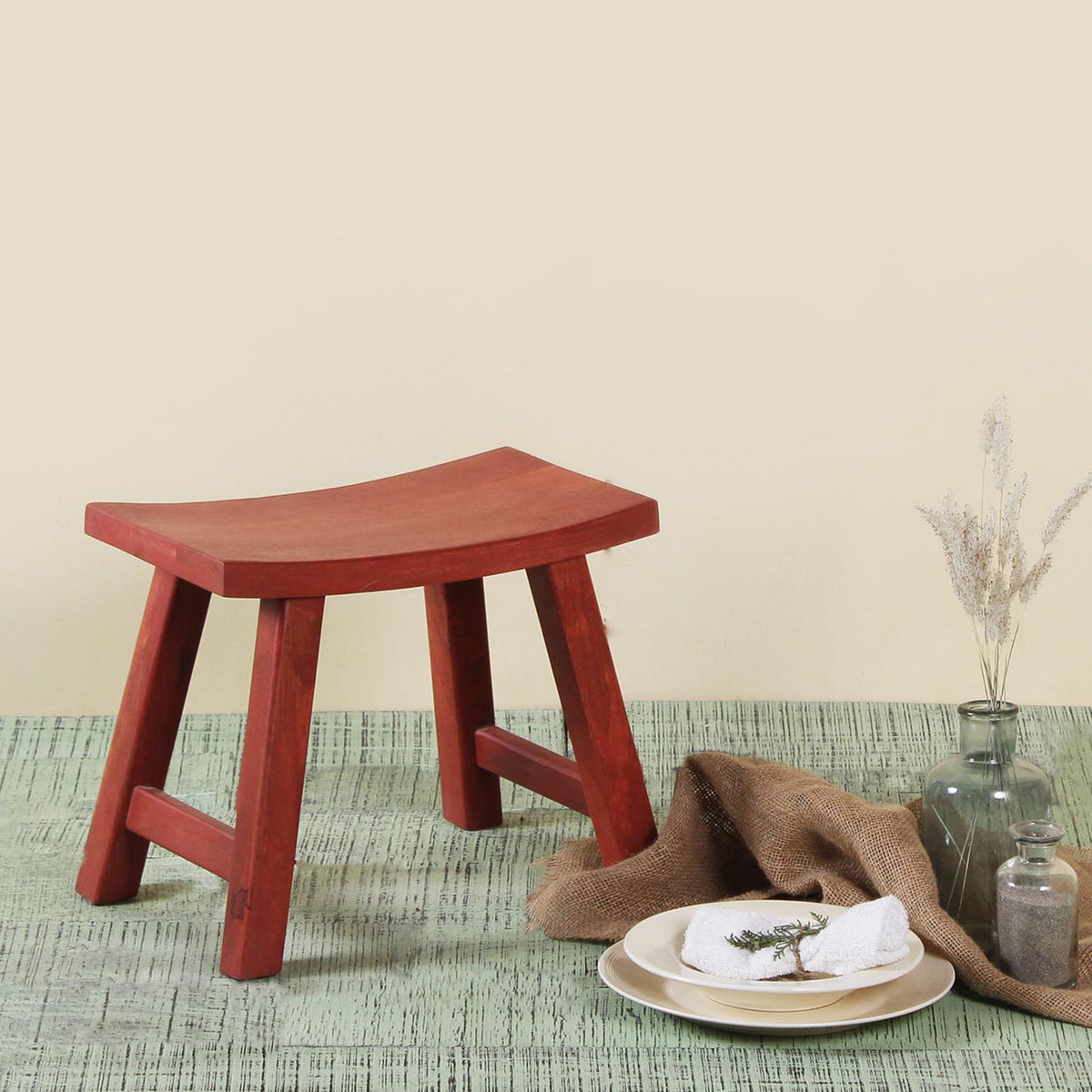 Vintage Red Wooden Stool
