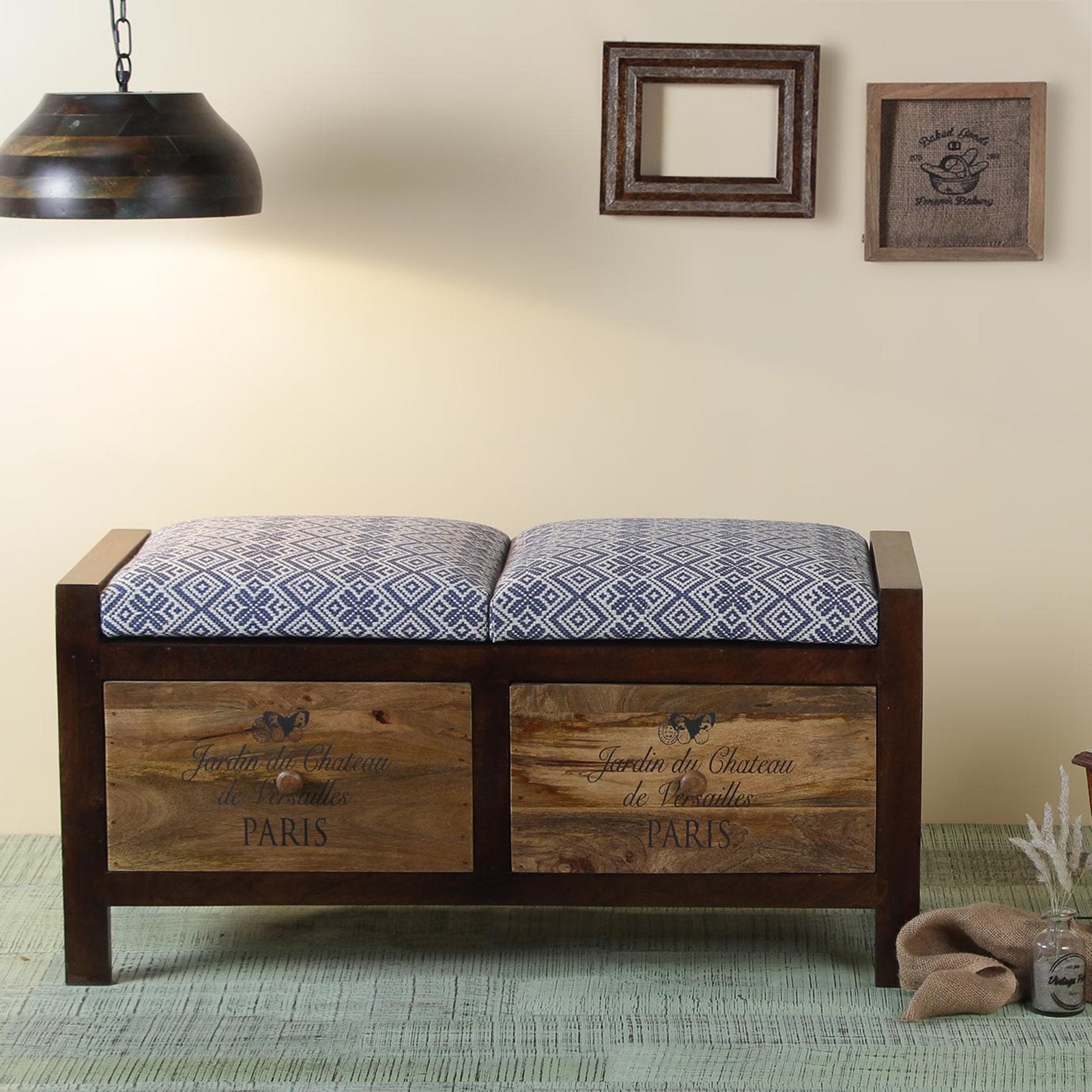 Alain Solid Wood 2 Drawer Bench